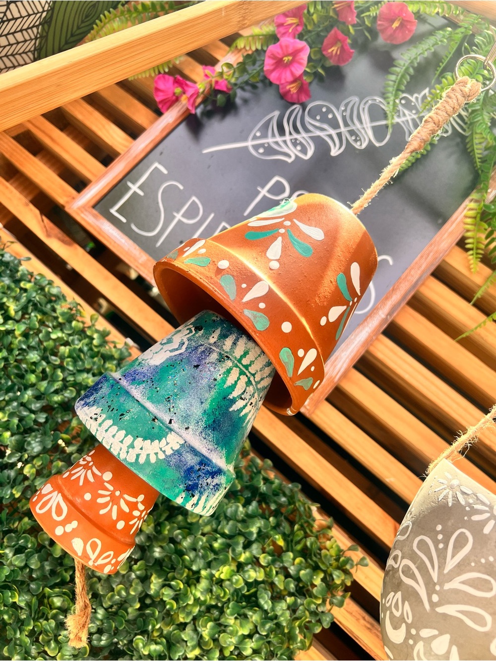 Hand-Painted Terracotta Bell Wind Chime - Multicolor